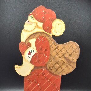 Vintage American Tole Painted Santa 11 1/2 in Tall Wood Dated 1994 Red Coat